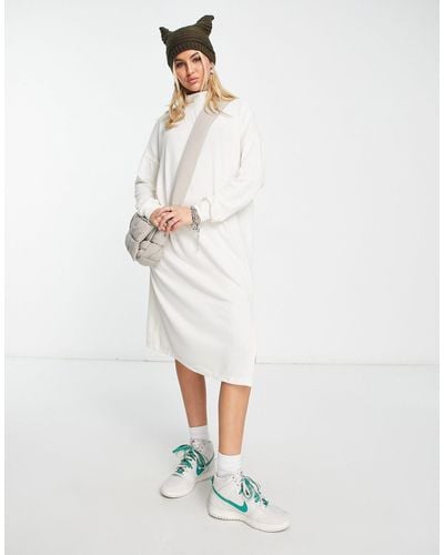 Noisy May Exclusive High Neck Midi Sweater Dress With Side Slit - White