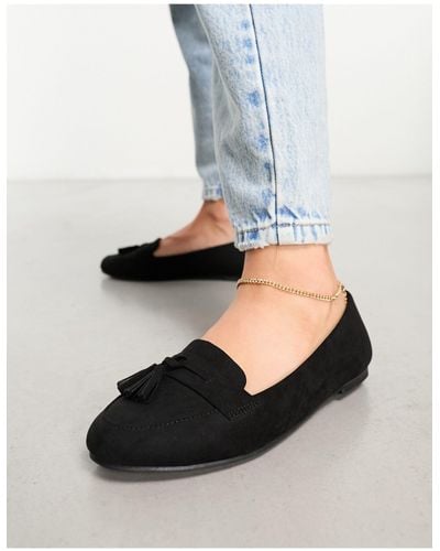 New Look Suedette Fringe Loafers - Black