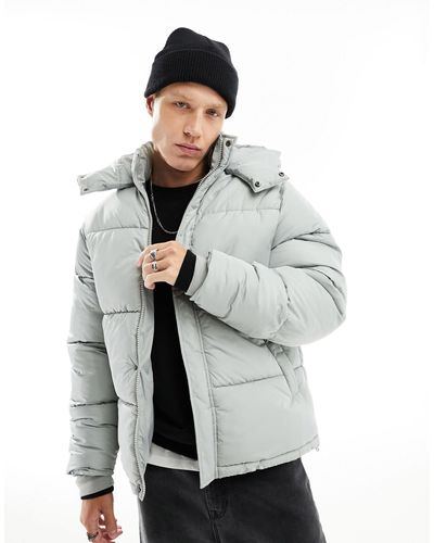 ASOS Shower Resistant Puffer Jacket With Detachable Hood - Grey