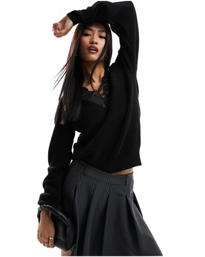 Jdy Reversible Sweater With Lace Trim - Black