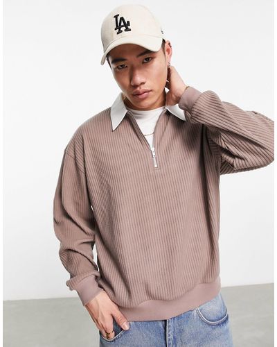 ASOS – oversize-polo-sweatshirt mit gerippter struktur - Pink