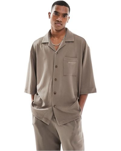 Sixth June Co-ord Textured Short Sleeve Shirt - Brown