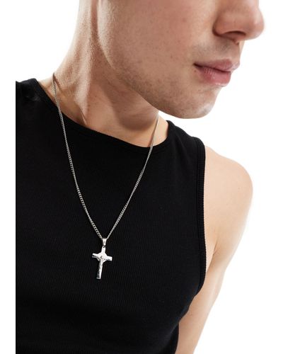 ASOS Waterproof Stainless Steel Necklace With Cross Pendant - Black