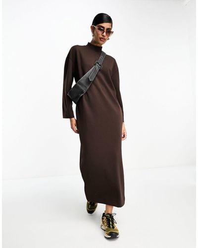 SELECTED Femme Oversized High Neck Maxi Dress - Brown