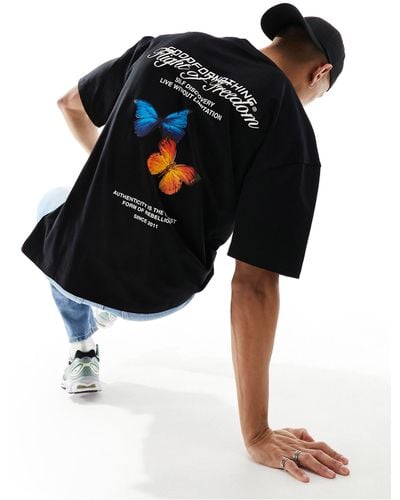 Good For Nothing Oversized Butterfly Print T-shirt - Black