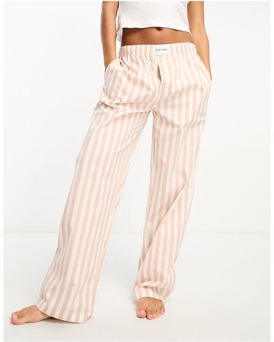 Calvin Klein Pantaloni del pigiama beige a righe con fascia - Neutro