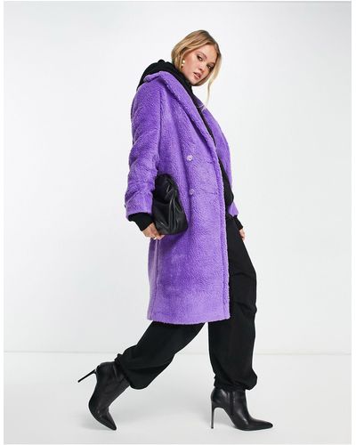 Helene Berman Double Breasted Teddy Coat - Purple