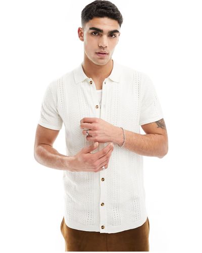 Brave Soul Textured Knit Button Up Polo - White