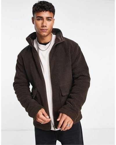 Le Breve Funnel Neck Borg Jacket With Pockets - Grey