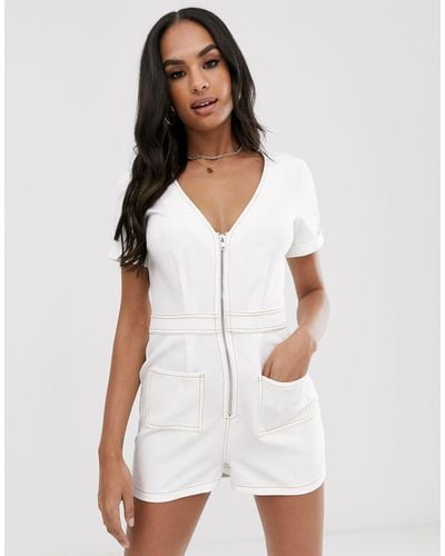 Missguided Zip Through Playsuit - White