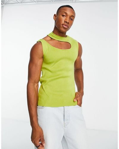 ASOS Knitted Shoulder Cut Out Singlet - Green