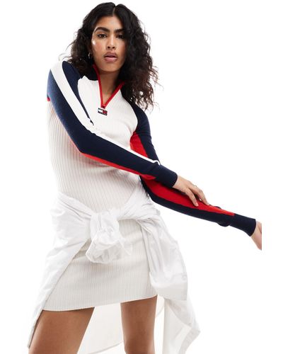 Tommy Hilfiger – geripptes minikleid mit buntem blockfarben-design - Weiß