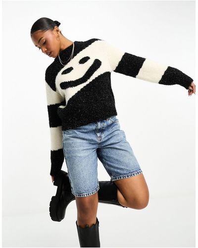 Monki Knitted Jumper With Volume Sleeves - Black