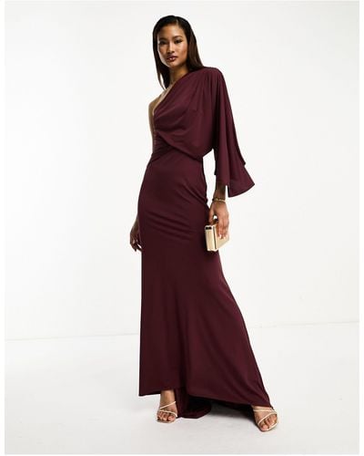ASOS One Shoulder Premium Draped Maxi Dress With Train Detail - Purple