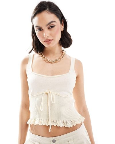 Mango Bow Front Knitted Cami - White