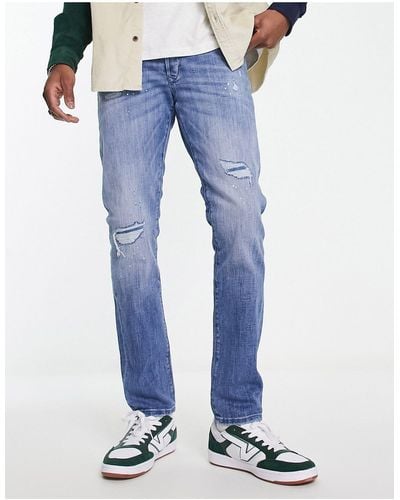 Jack & Jones Intelligence - glenn - jeans slim lavaggio chiaro con dettagli strappati e riparati - Blu