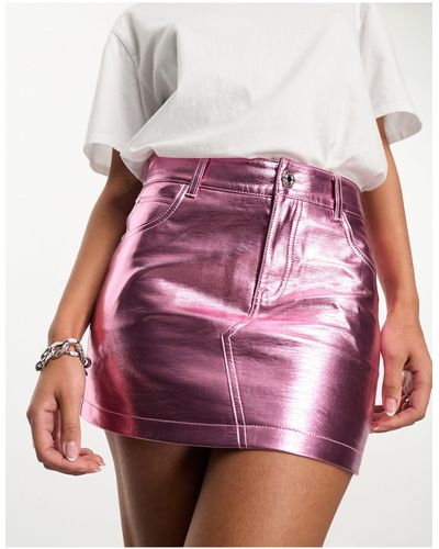 Bershka Faux Leather Mini Skirt - Pink