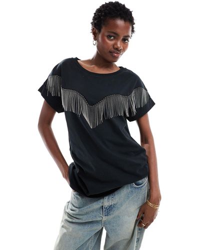AllSaints Imo boy - t-shirt à franges - Noir