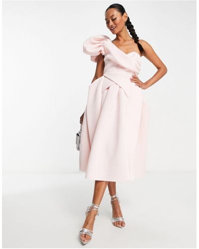 ASOS One Shoulder Origami Midi Prom Dress - Pink