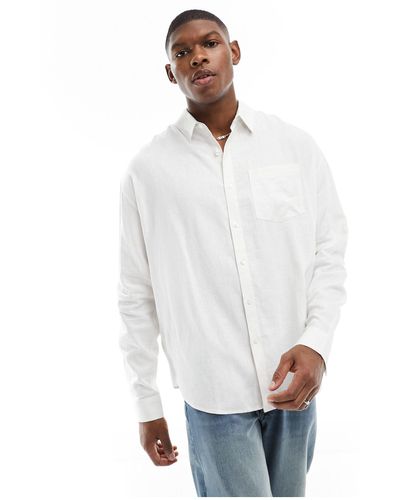 New Look – langärmliges hemd aus leinen-mix - Weiß