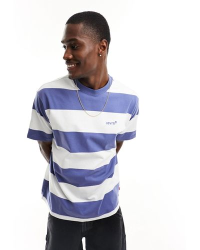 Levi's T-shirt oversize blu navy e bianca a righe con logo piccolo