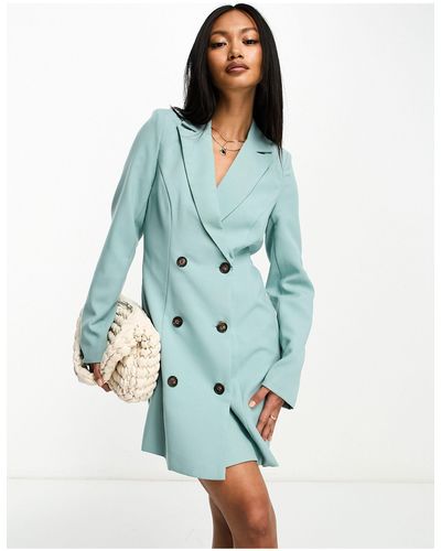 In The Style Tailored Double Breasted Blazer Dress - Blue