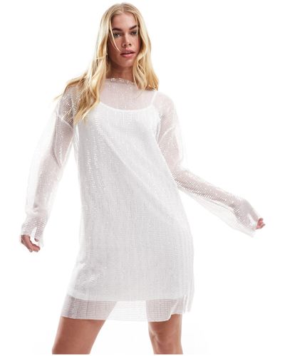 Pieces – paillettenkleid mit camisole-unterkleid - Weiß