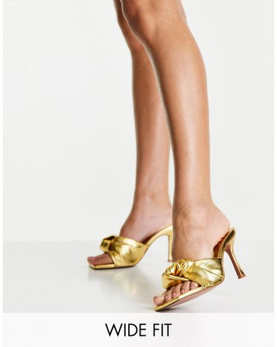 ASOS Wide Fit Harlie Knotted Mid Heeled Mules - Metallic