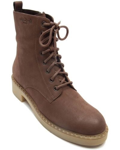 OFF THE HOOK Lane Biker Leather High Ankle Boots - Brown