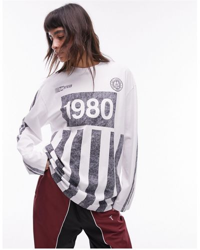 TOPSHOP T-shirt sportiva stile skater a maniche lunghe con grafica "1980" bianca - Bianco