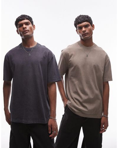 TOPMAN Oversized Fit Washed T-shirt 2 Pack - Multicolour