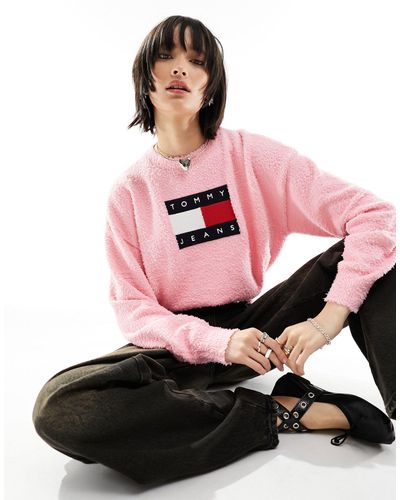 Tommy Jeans - Sudadera De Mujer Cropped Con Cuello Redondo En Rosa