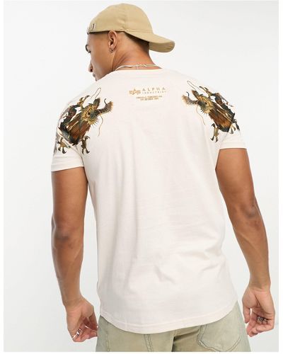 Alpha Industries T-shirt color crema con ricamo di drago sul retro - Bianco