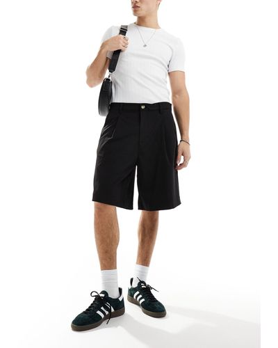 Pull&Bear – elegante, weit geschnittene shorts - Schwarz