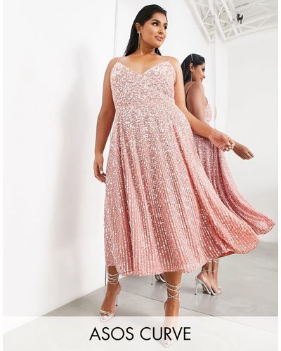 ASOS Curve - Midi-jurk Met Camibandjes En Versieringen - Roze