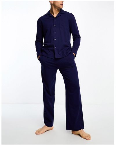 ASOS Ensemble pyjama en jersey avec chemise à manches longues et pantalon - Bleu