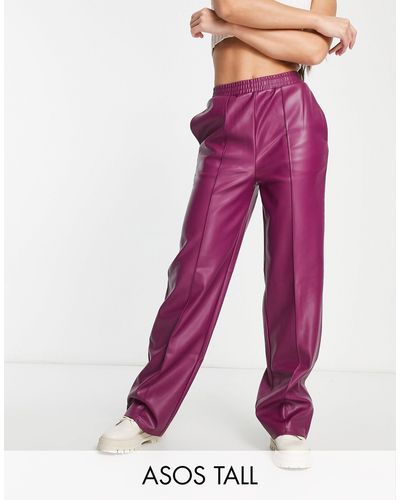 ASOS Tall Straight Faux Leather jogger Trousers - Pink
