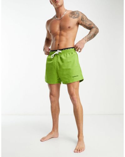 We Are We Wear Bobbie Standard Length Swim Short With Logo Waist Band - Green