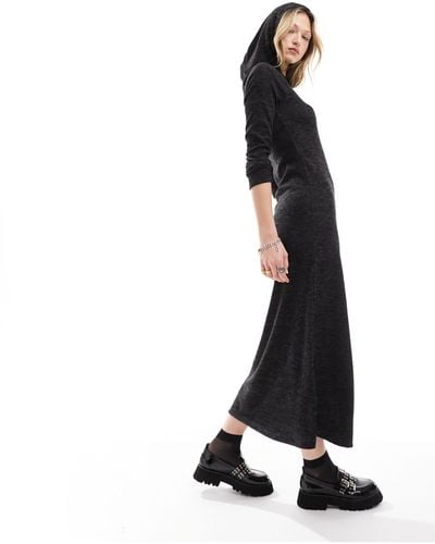 Collusion Space Dye Hooded Maxi Dress - Black