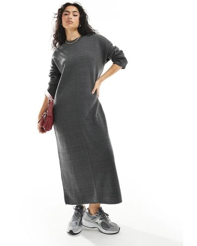ASOS Oversized Knitted Midi Dress With Crew Neck And Seam Detail - Gray