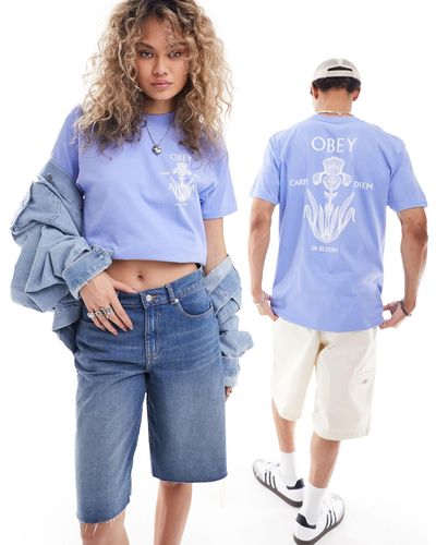 Obey T-shirt unisexe à manches courtes et motif fleur d'iris - Bleu