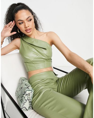 Missy Empire Leather Look One Shoulder Top Co-ord - Green