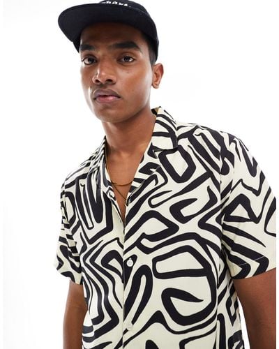Another Influence Short Sleeve Printed Revere Collar Shirt - Black