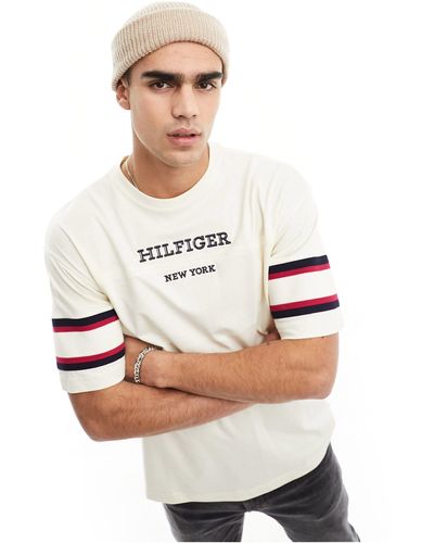 Tommy Hilfiger Monotype - t-shirt avec manches effet color block - crème - Blanc