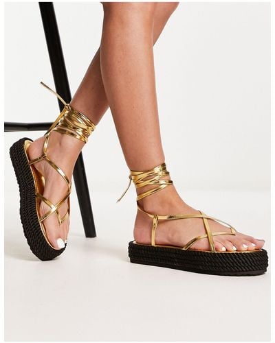 South Beach Strappy Rope Sandals - Black