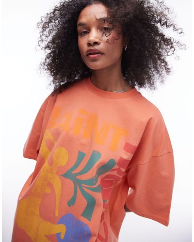 TOPSHOP St tropez - t-shirt oversize con stampa artistica - Arancione