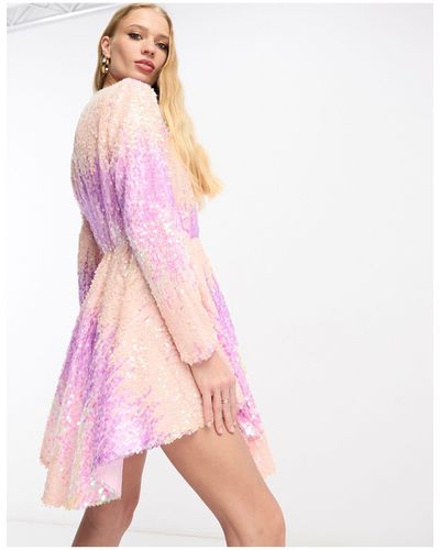 True Decadence Sequin Long Sleeve Playsuit - Pink