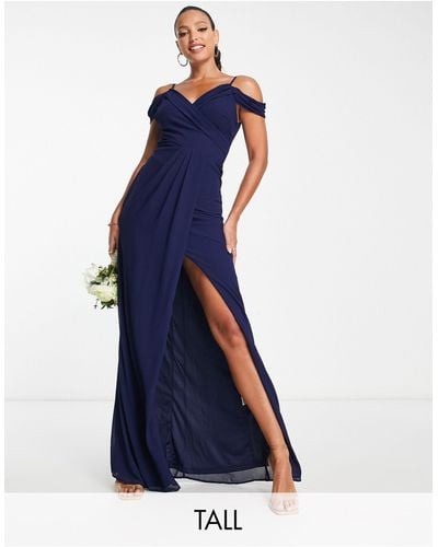 TFNC London Bridesmaid Drape Shoulder Wrap Dress - Blue