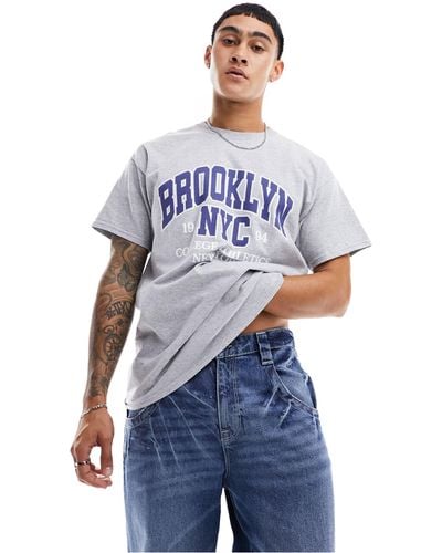New Look Camiseta jaspeado con estampado gráfico "brooklyn" - Azul
