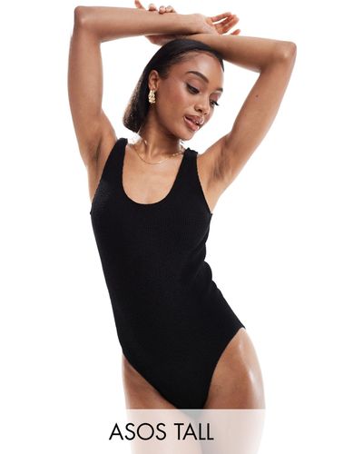 ASOS Asos Design Tall Crinkle Low Back Swimsuit - Black